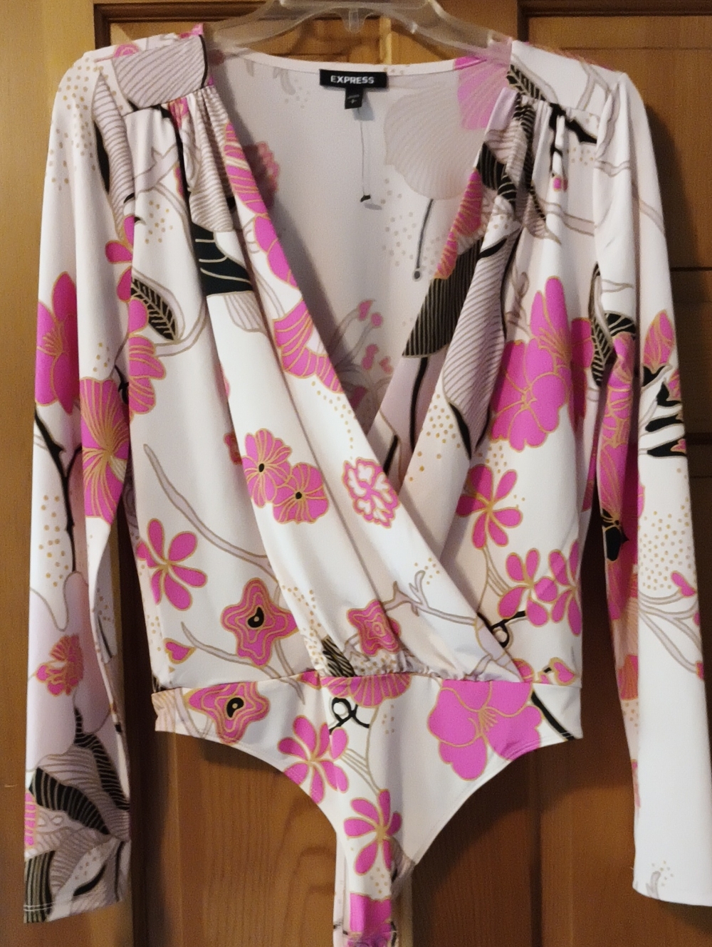 Express Pink & White Floral Wrap Bodysuit S PUCCI